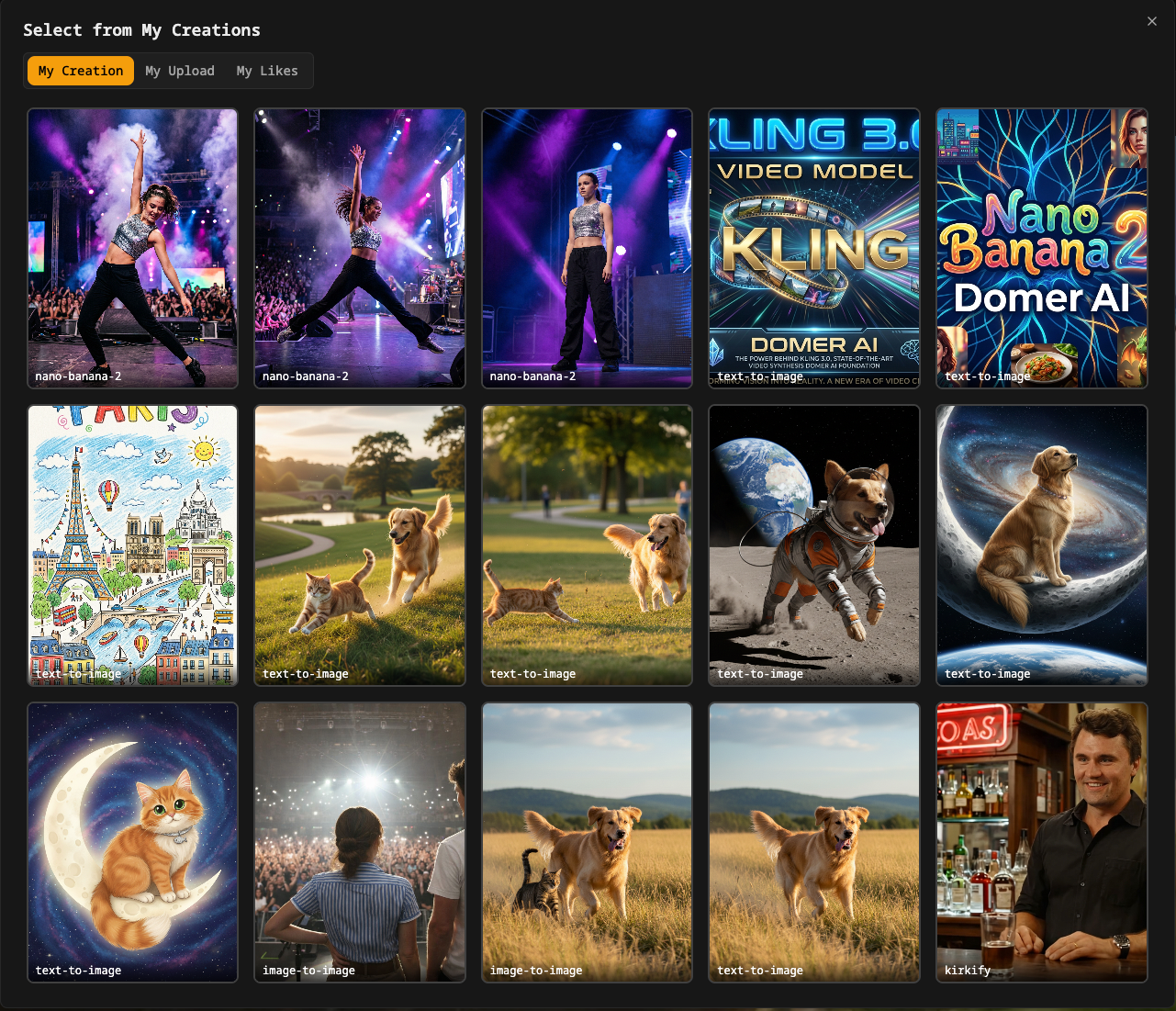 Screenshot placeholder: Kling 3.0 interface showing image uploader with My Creations tab